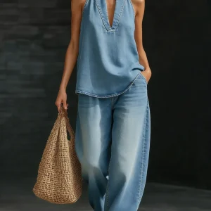 Mary | Conjunto de Dos Piezas de Denim Minimalista y Cómodo para Mujer
