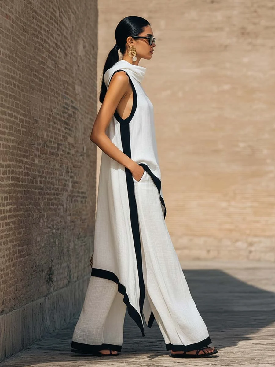 Ruca - Conjunto de dos piezas elegante de lino y algodón con corte artístico para Mujer - Imagen 4