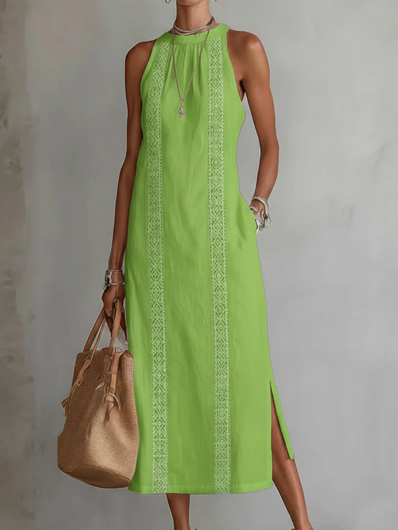 Jimena | Vestido midi de lino con cuello mao para Mujer - Imagen 6