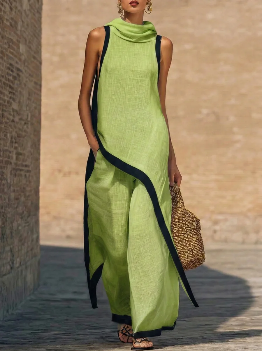 Ruca - Conjunto de dos piezas elegante de lino y algodón con corte artístico para Mujer - Imagen 9