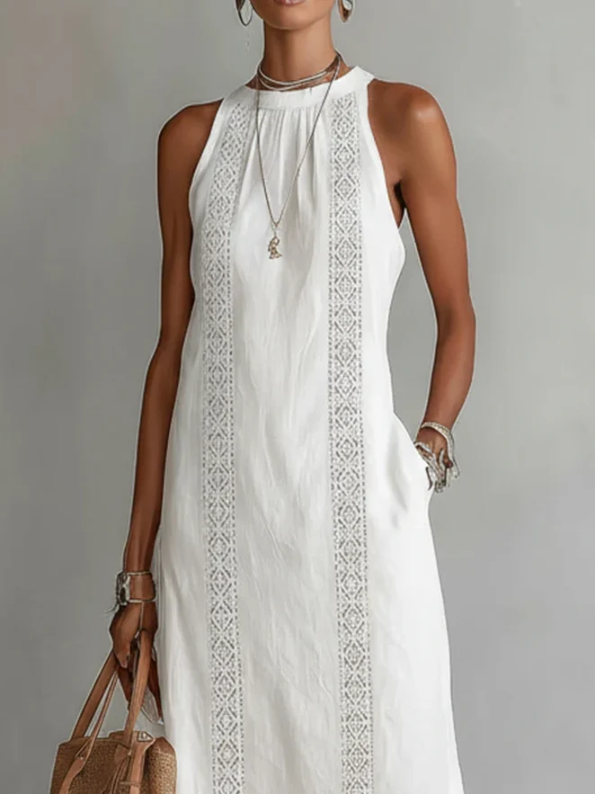 Jimena | Vestido midi de lino con cuello mao para Mujer - Imagen 5
