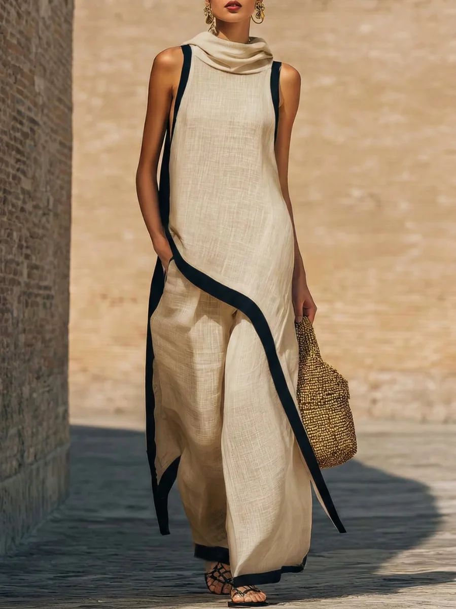 Ruca - Conjunto de dos piezas elegante de lino y algodón con corte artístico para Mujer - Imagen 7