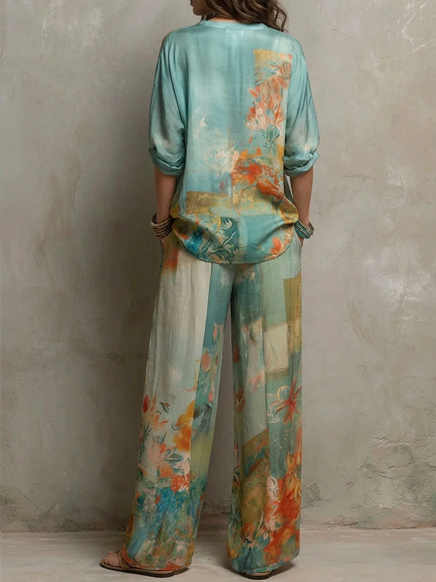 Chiara | Conjunto elegante de estampado floral con pantalón amplio para Mujer - Imagen 3