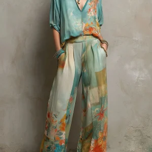 Chiara | Conjunto elegante de estampado floral con pantalón amplio para Mujer