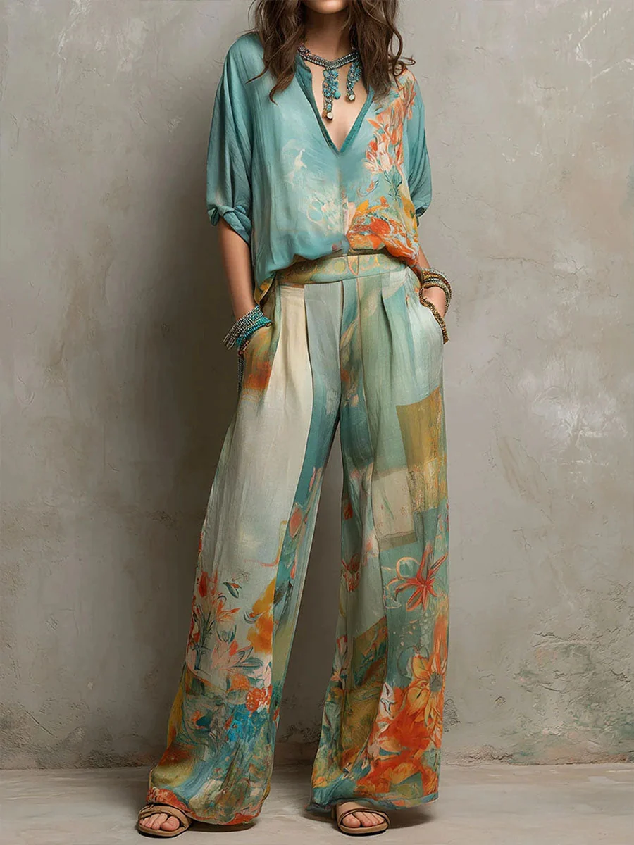 Chiara | Conjunto elegante de estampado floral con pantalón amplio para Mujer - Imagen 2