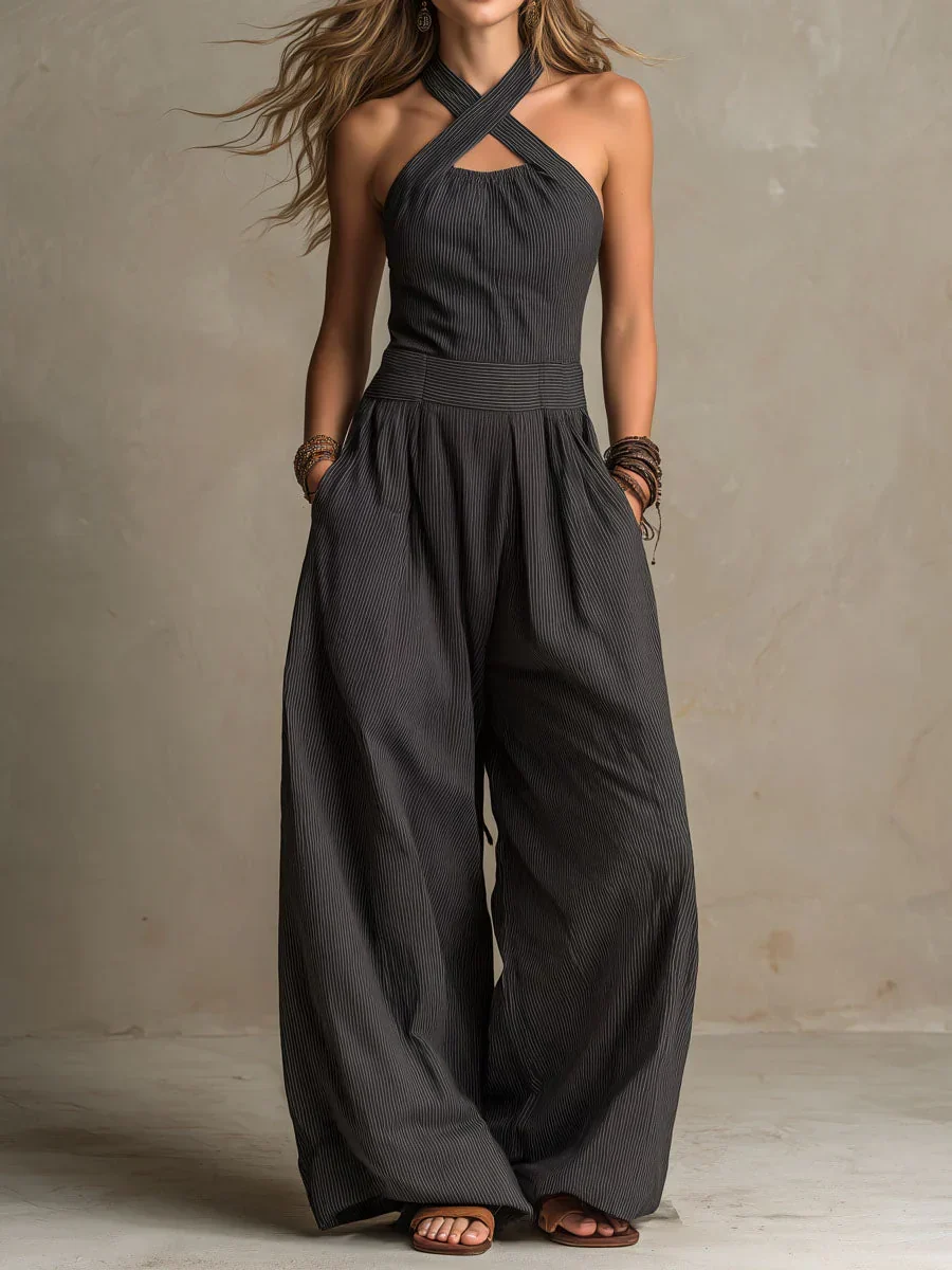 Bianca | Mono de lino y algodón con escote cruzado elegante para Mujer - Imagen 4