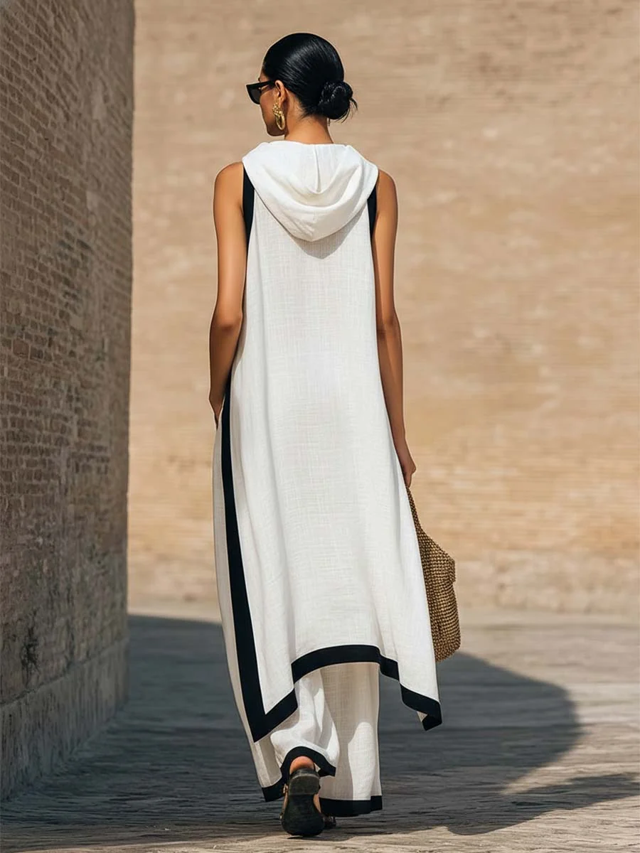 Ruca - Conjunto de dos piezas elegante de lino y algodón con corte artístico para Mujer - Imagen 3