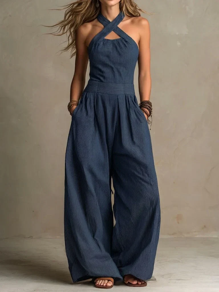 Bianca | Mono de lino y algodón con escote cruzado elegante para Mujer - Imagen 2