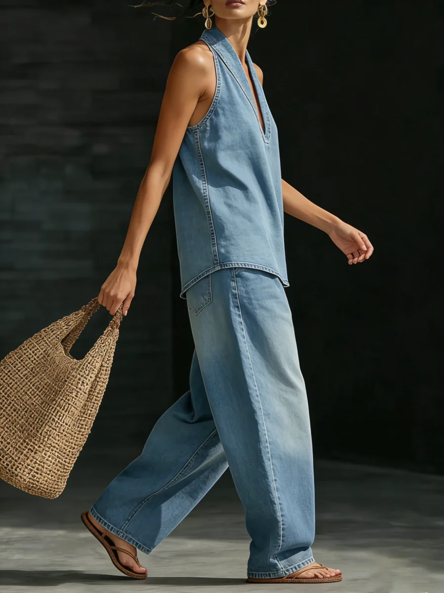 Mary | Conjunto de Dos Piezas de Denim Minimalista y Cómodo para Mujer - Imagen 5