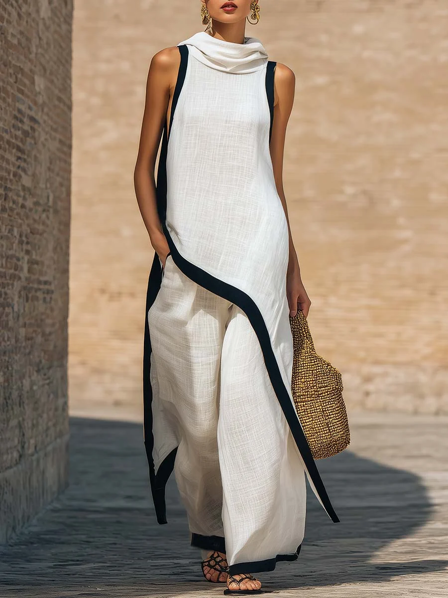 Ruca - Conjunto de dos piezas elegante de lino y algodón con corte artístico para Mujer - Imagen 2