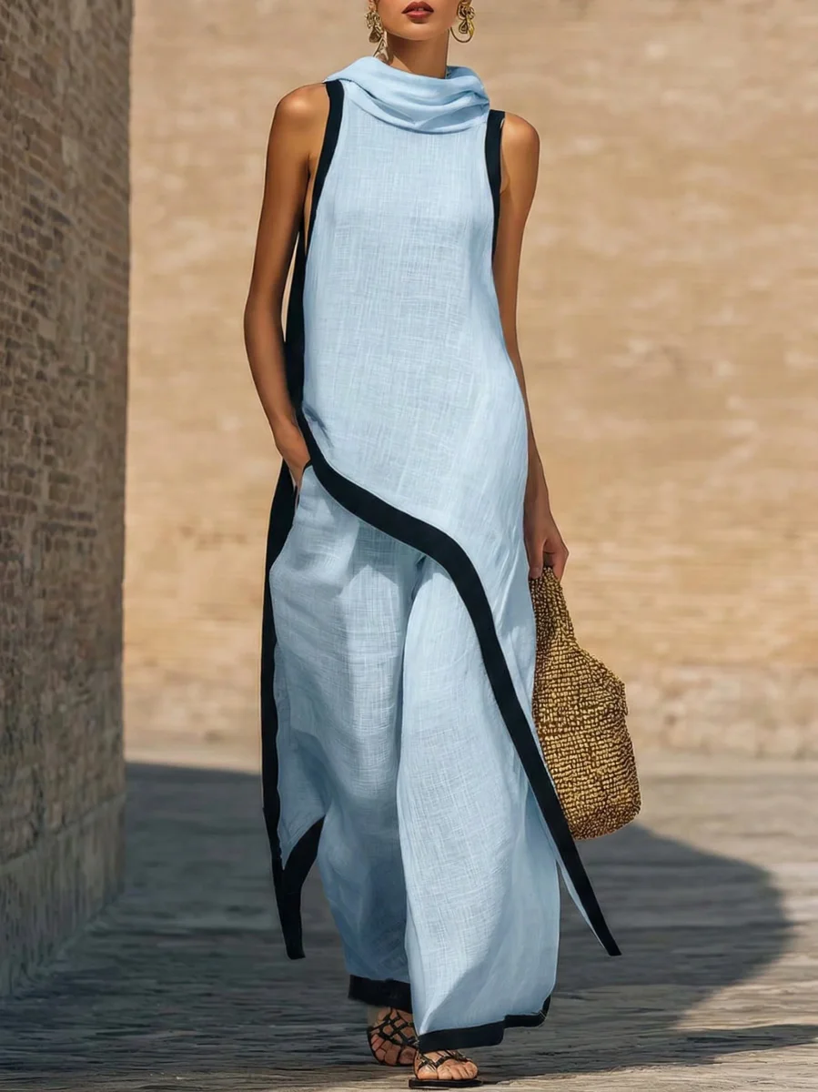 Ruca - Conjunto de dos piezas elegante de lino y algodón con corte artístico para Mujer - Imagen 6