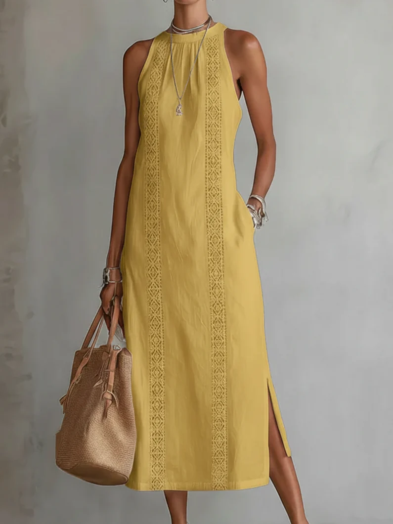 Jimena | Vestido midi de lino con cuello mao para Mujer - Imagen 7