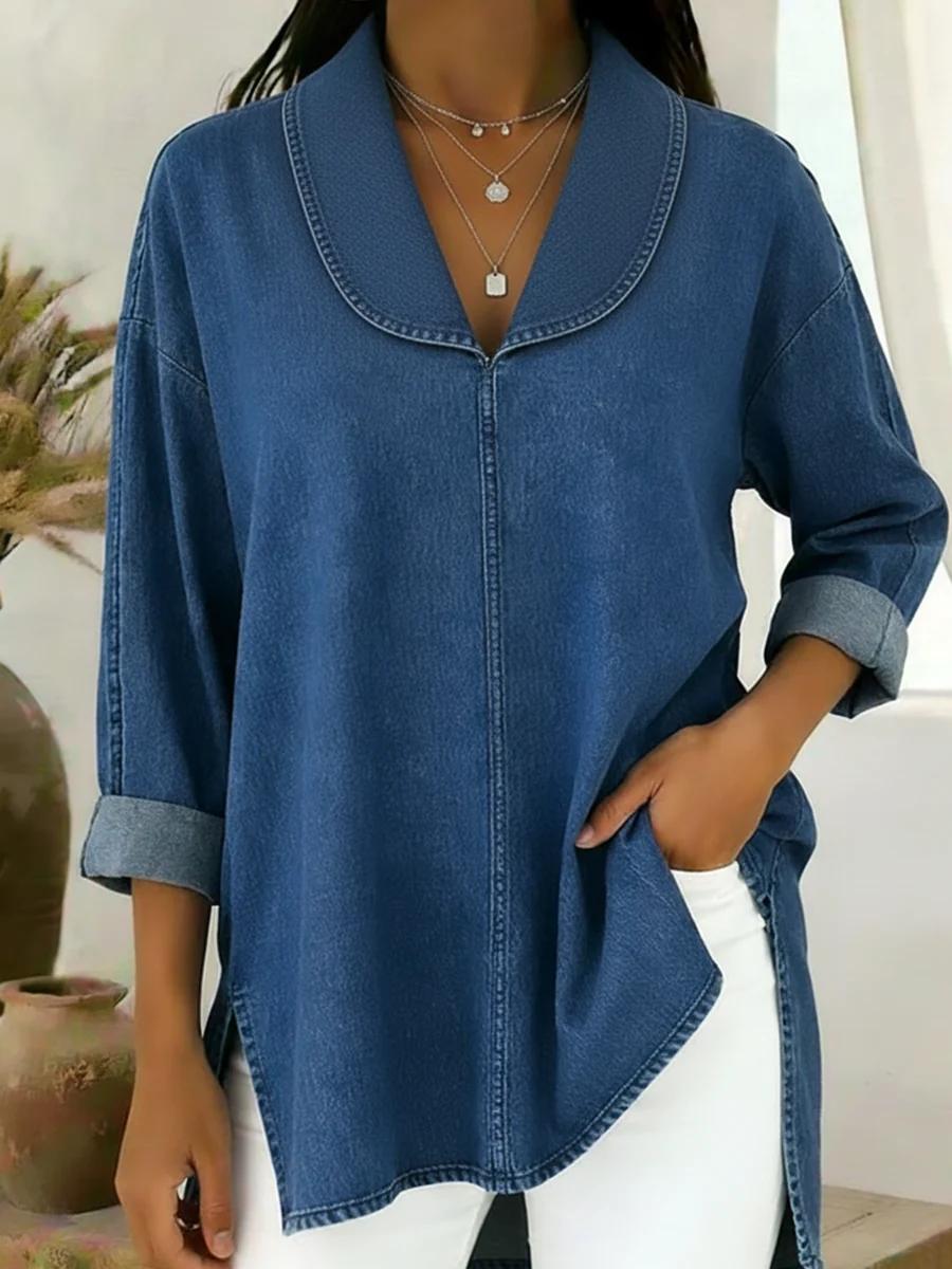 Denim - Top Retro con Cuello de Chal - Imagen 5