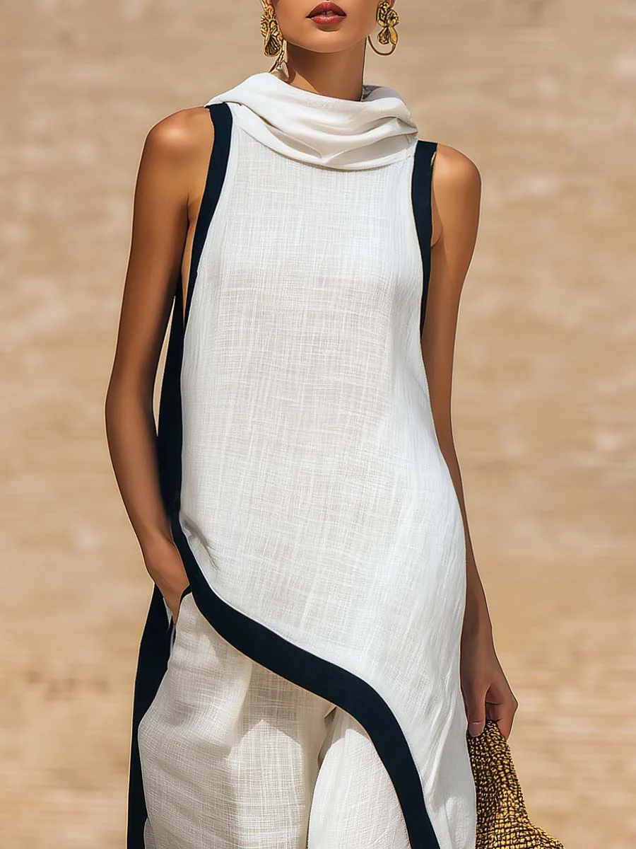 Ruca - Conjunto de dos piezas elegante de lino y algodón con corte artístico para Mujer - Imagen 5