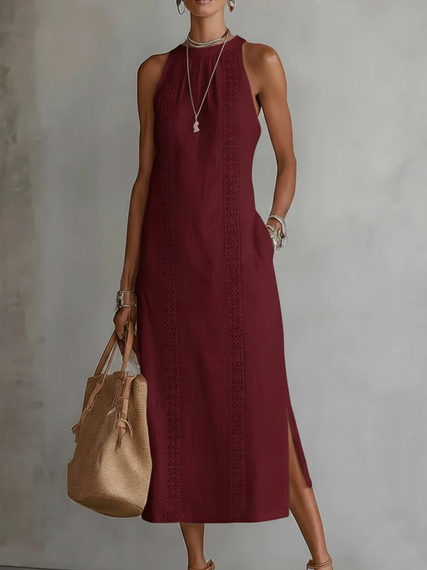Jimena | Vestido midi de lino con cuello mao para Mujer - Imagen 8