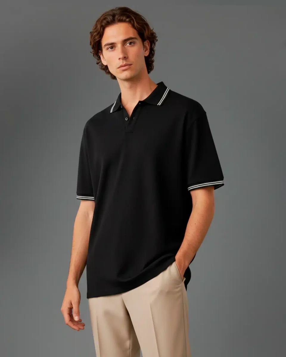 Remera Tipo Polo Negra - Imagen 2