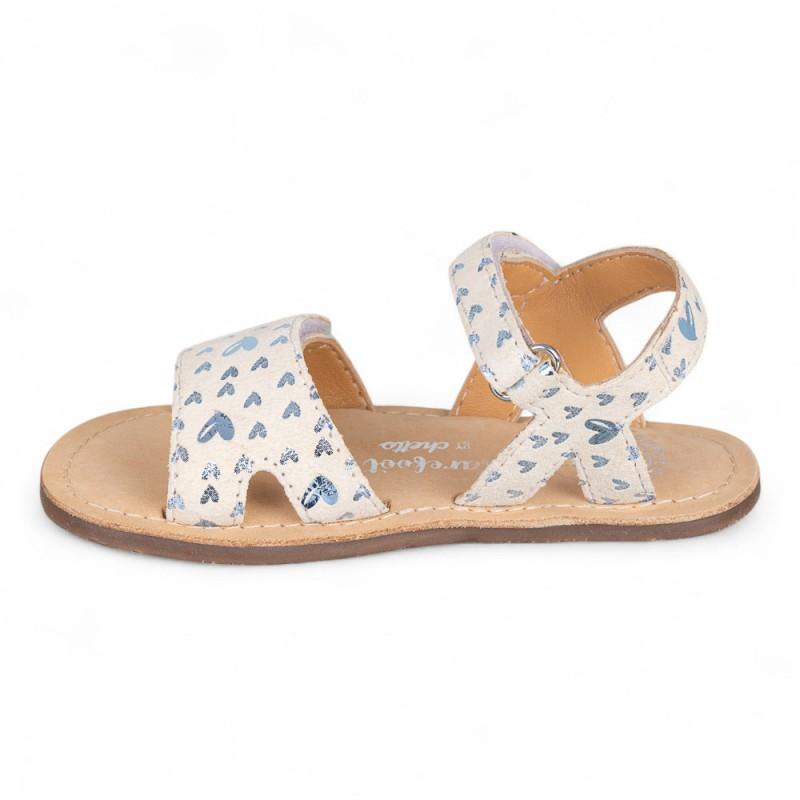 Sandalia de piel BAREFOOT en piel con velcro y estampado de corazones - Imagen 3