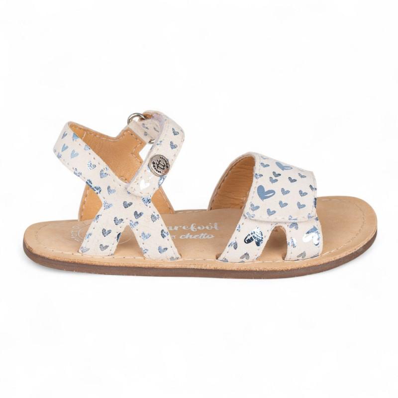 Sandalia de piel BAREFOOT en piel con velcro y estampado de corazones - Imagen 4