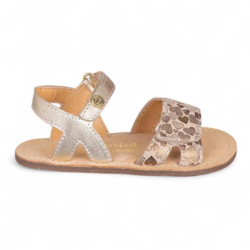 Sandalia de piel BAREFOOT en piel con velcro y estampado de corazones - Imagen 8