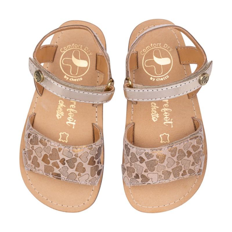 Sandalia de piel BAREFOOT en piel con velcro y estampado de corazones - Imagen 7
