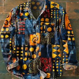 Miguel - Camisa de Manga Larga Casual de Arte Geométrico