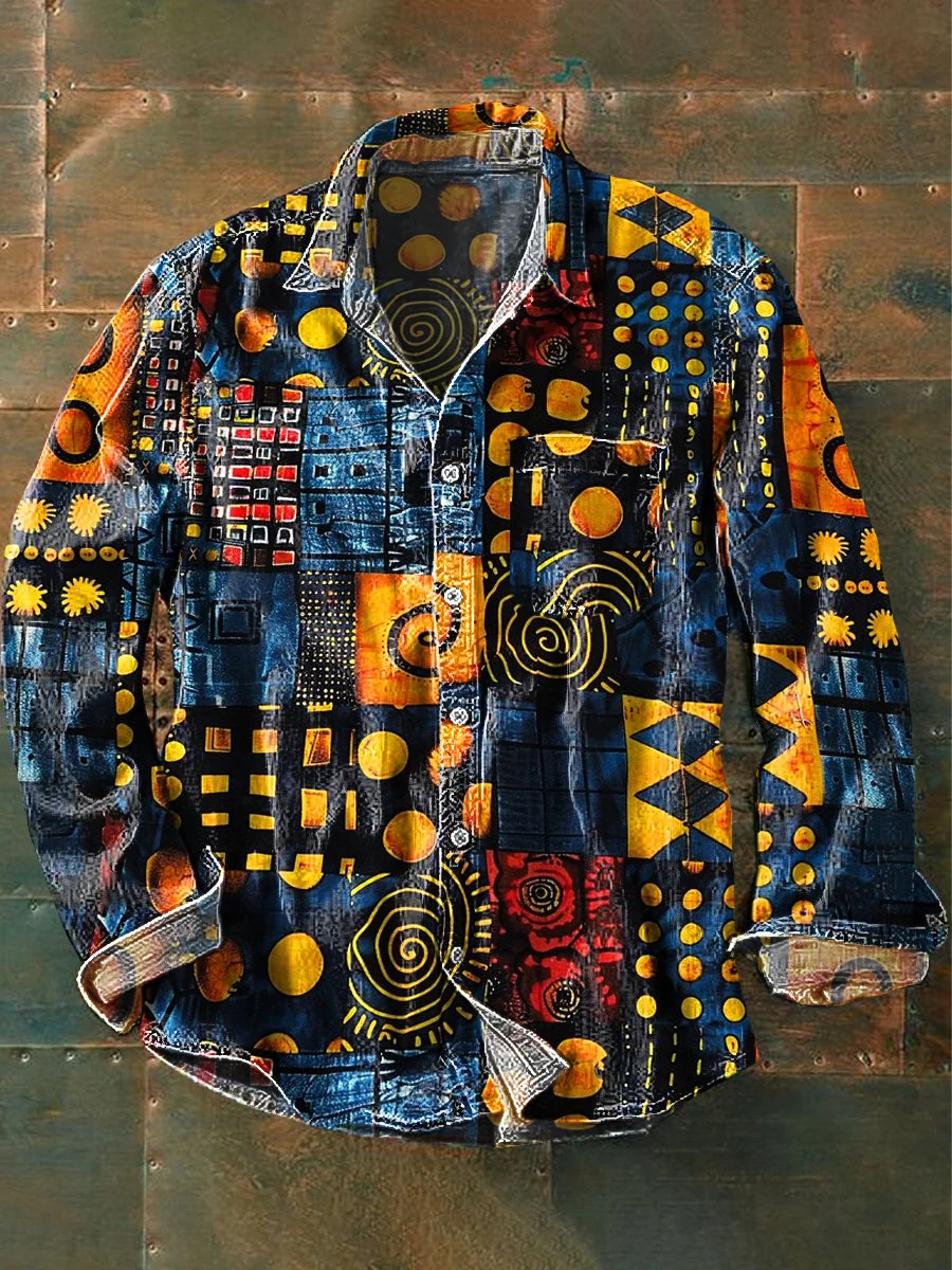 Miguel - Camisa de Manga Larga Casual de Arte Geométrico - Imagen 2