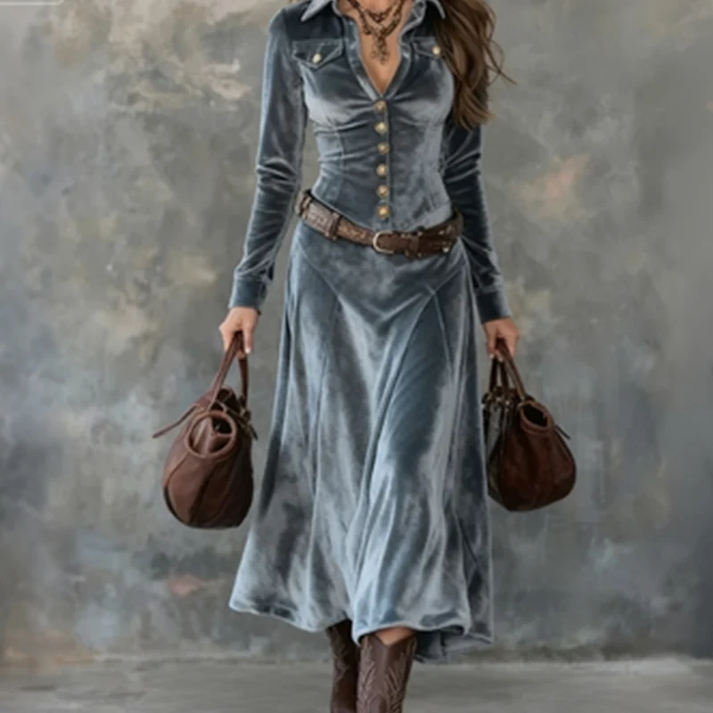 Naria | Vestido maxi de terciopelo para damas con mangas largas - Imagen 3