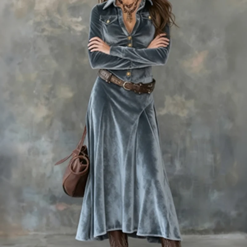 Naria | Vestido maxi de terciopelo para damas con mangas largas - Imagen 5