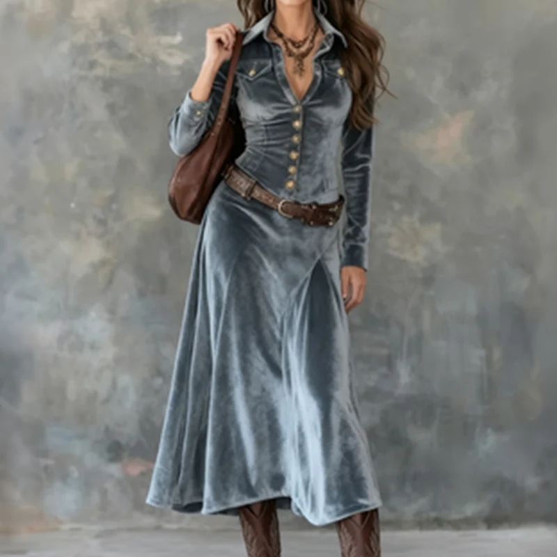 Naria | Vestido maxi de terciopelo para damas con mangas largas - Imagen 4