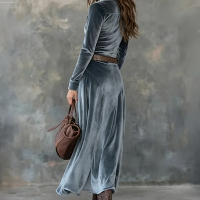 Naria | Vestido maxi de terciopelo para damas con mangas largas - Imagen 7