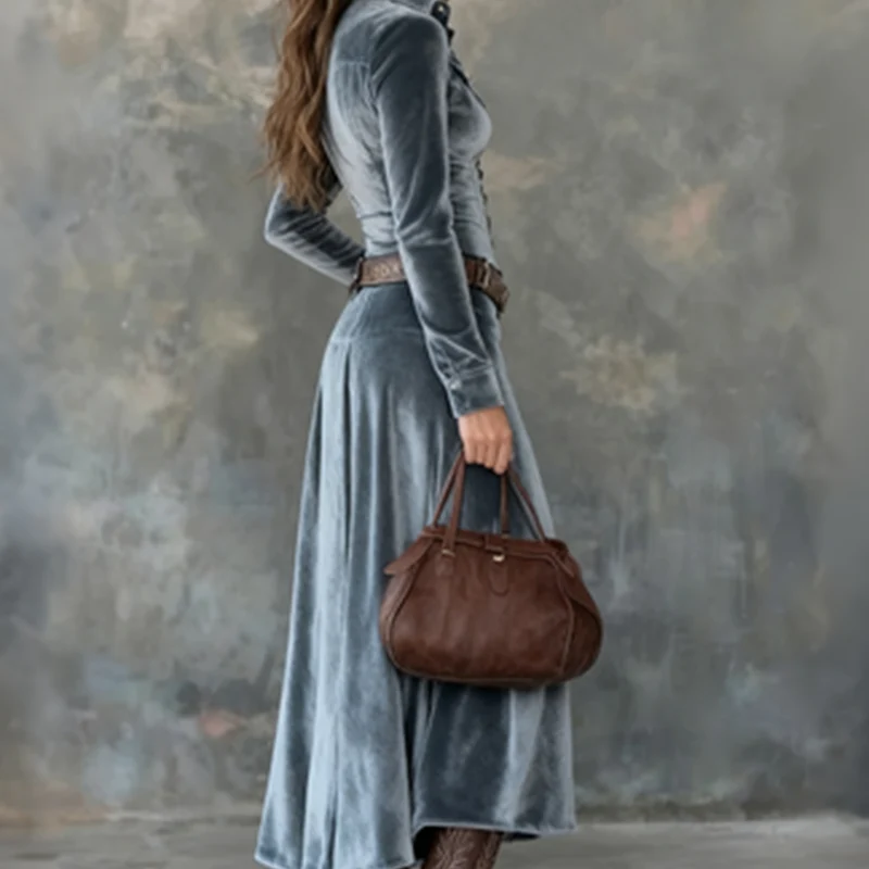Naria | Vestido maxi de terciopelo para damas con mangas largas - Imagen 8