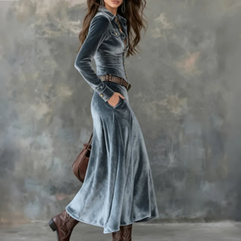Naria | Vestido maxi de terciopelo para damas con mangas largas - Imagen 9