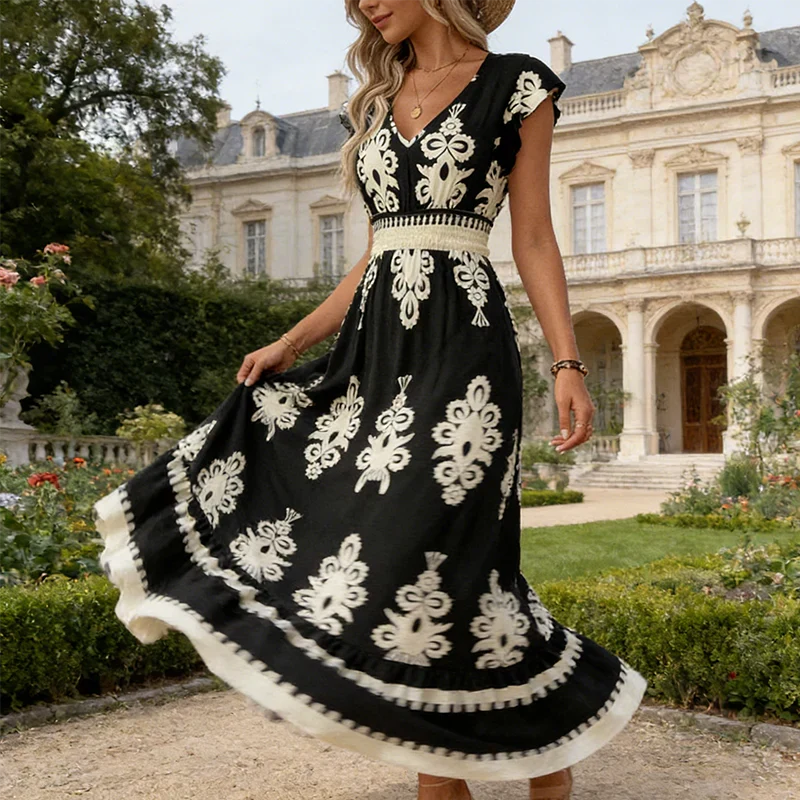 Candela - Vestido maxi barroco con escote en V para Mujer - Imagen 3