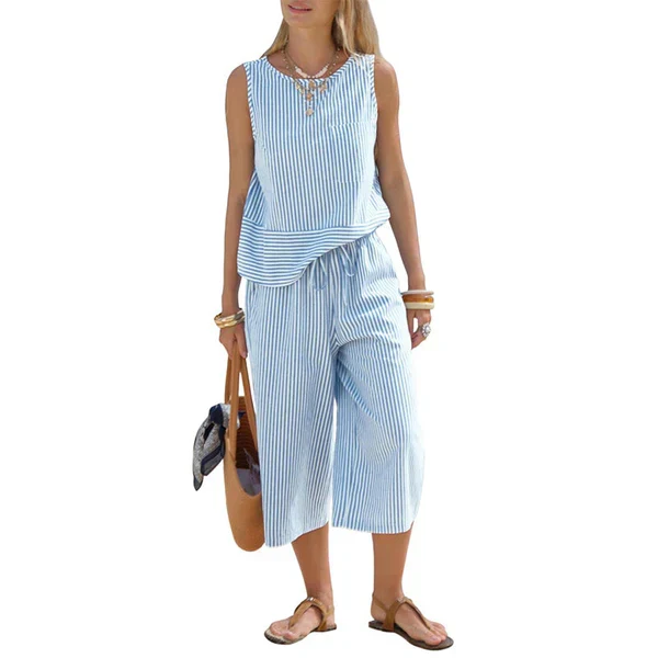 Brisa - Conjunto de algodón a rayas para mujer - Imagen 2