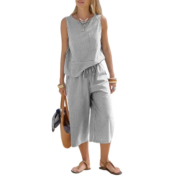 Brisa - Conjunto de algodón a rayas para mujer - Imagen 6