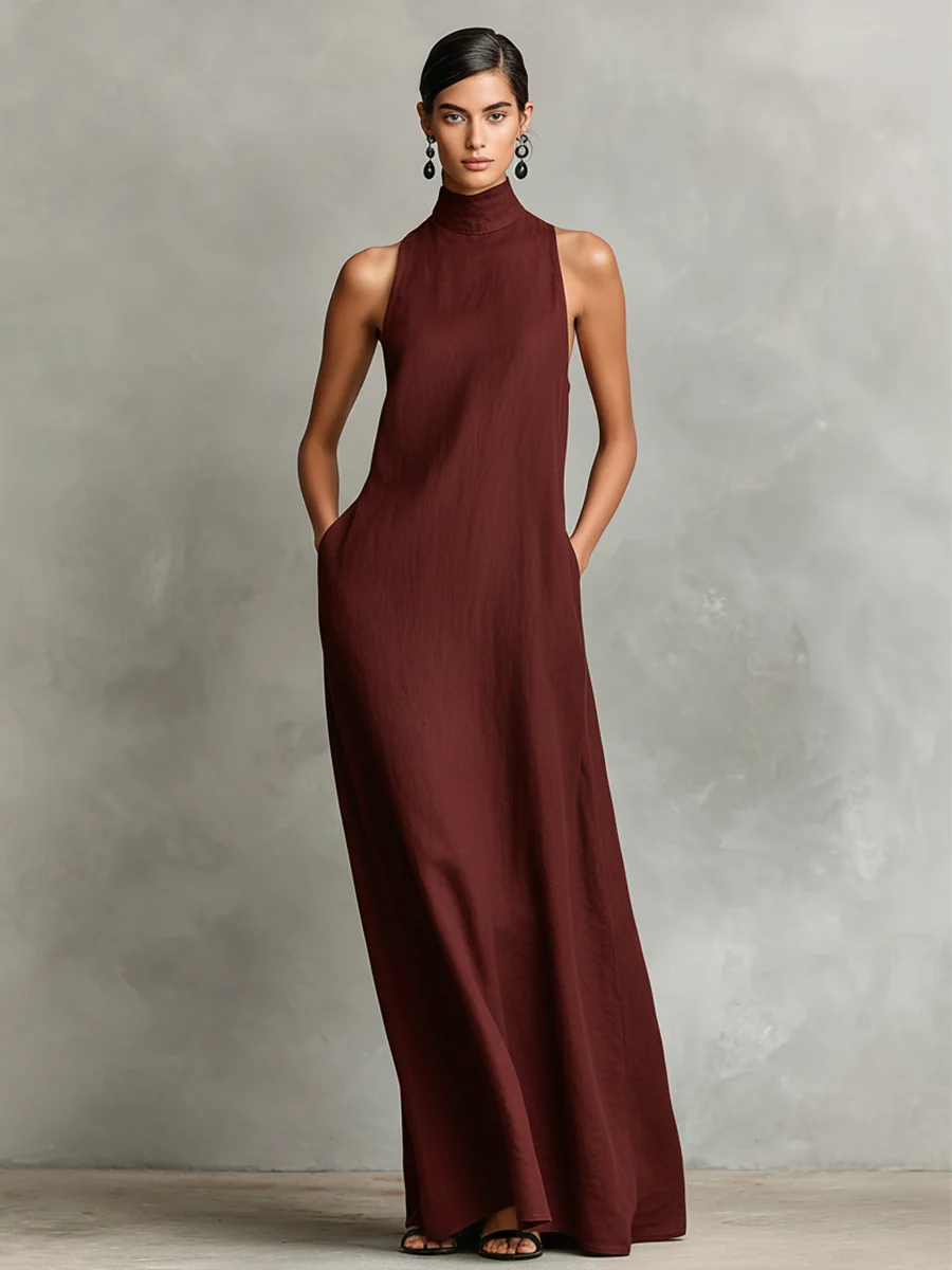 Caterina | Vestido largo negro minimalista para Mujer - Imagen 7