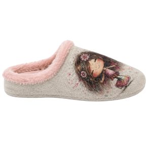 Zapatilla Para Casa Abierta Estampado De Niña Hippie y Frase