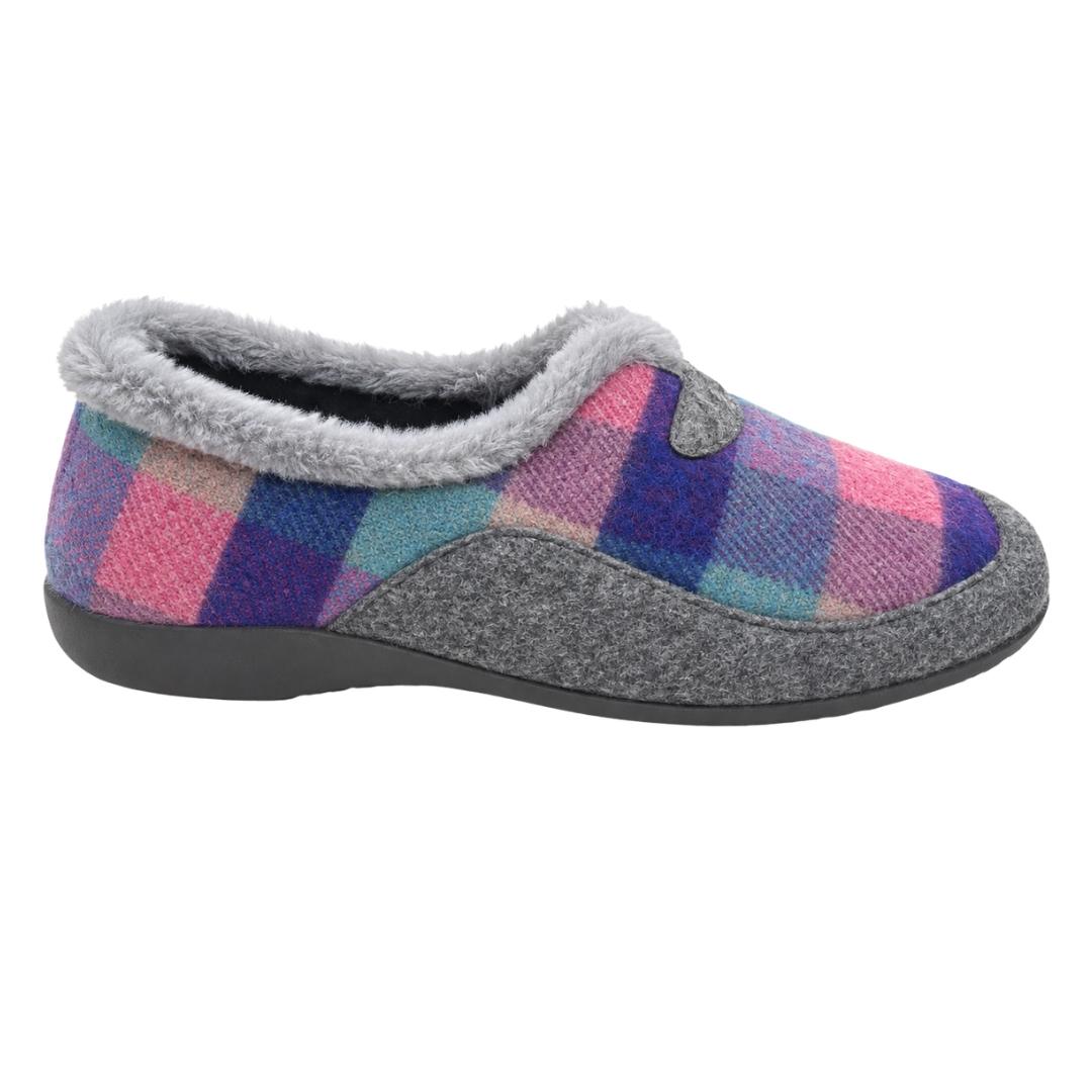 Zapatillas De Casa Mujer Cerrada Cuadros Multicolor - Imagen 2