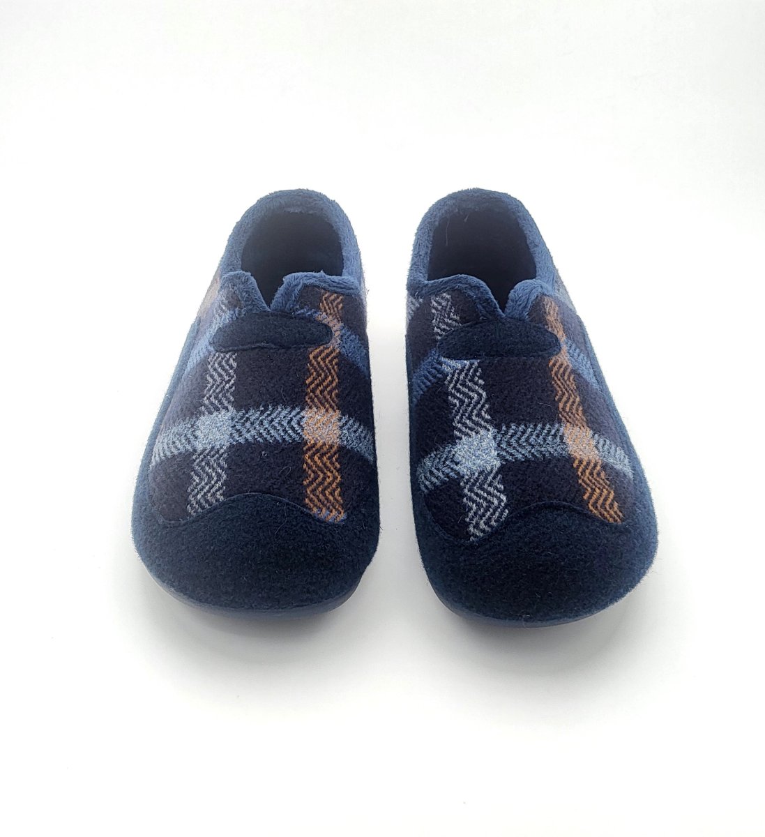 Zapatilla de casa para hombre en algodón natural con cuadros escoceses y con suela de goma. - Imagen 2
