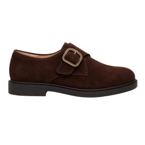 Zapato en ante con cierre de hebilla y suela de goma