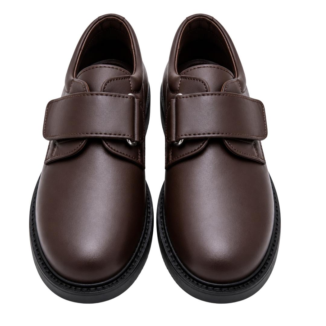 Zapato Colegial En Napa Piel Con Cierre De velcro Y Suela De Goma Gruesa Antideslizante - Imagen 5