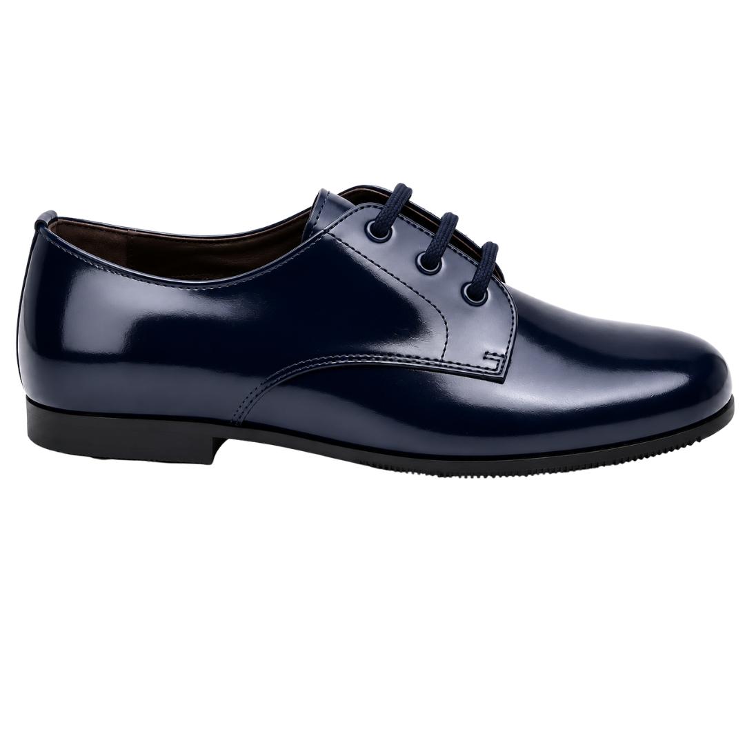 Zapato blucher inglés en piel con brillo y con cierre de cordones y suela de goma - Imagen 4